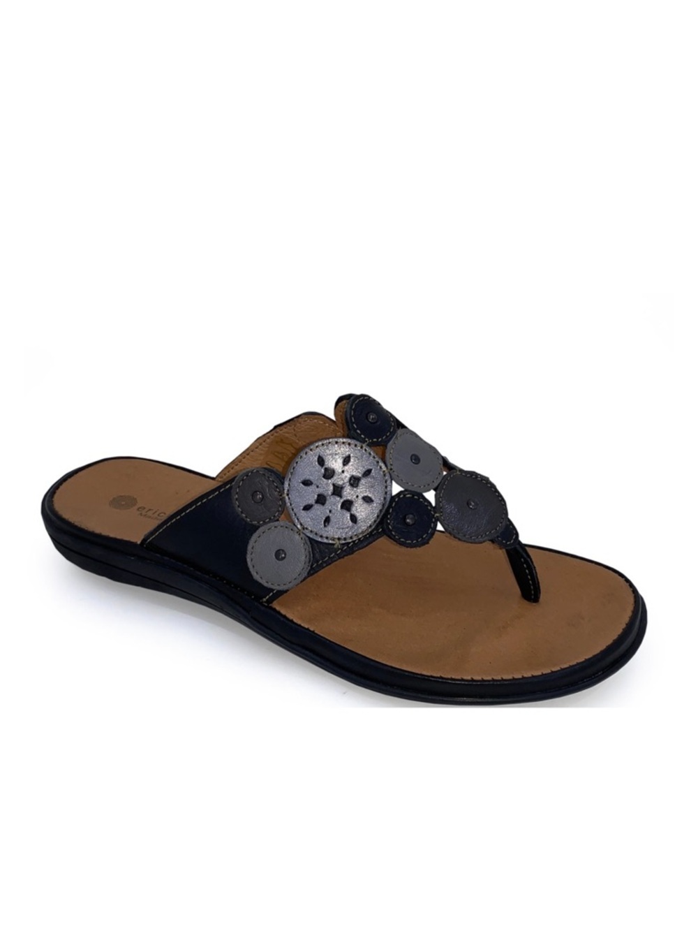 Eric Michael Black silver‎ Leather Thong Sandal woman 10-10.5 boho artisan